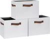 GhvyenntteS Large Fabric Storage Bins with 3 Handles, 15x11x9.6 Inch Storage Baskets for Shelves, Foldable Closet Storage Bins for Shelves, Closet Organizers and Storage Boxes, White