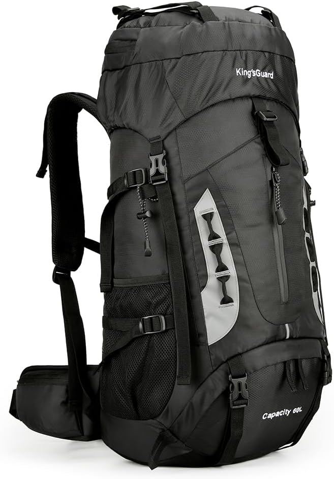 King'sGuard 60L Hiking Backpack Lightweight Camping Backpack with Rain Cover Large Waterproof Packable Outdoor Trekking Travel Backpack for Men Women (Black) - Roamly