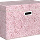 Prandom Larger Foldable Storage Boxes with Lid,Rose Pattern Fabric Decorative Storage Box,Cubes Organizers,Baskets with Handles,For Bedroom,Closet, Living Room,Pink,45x30x30cm[3-Pack]