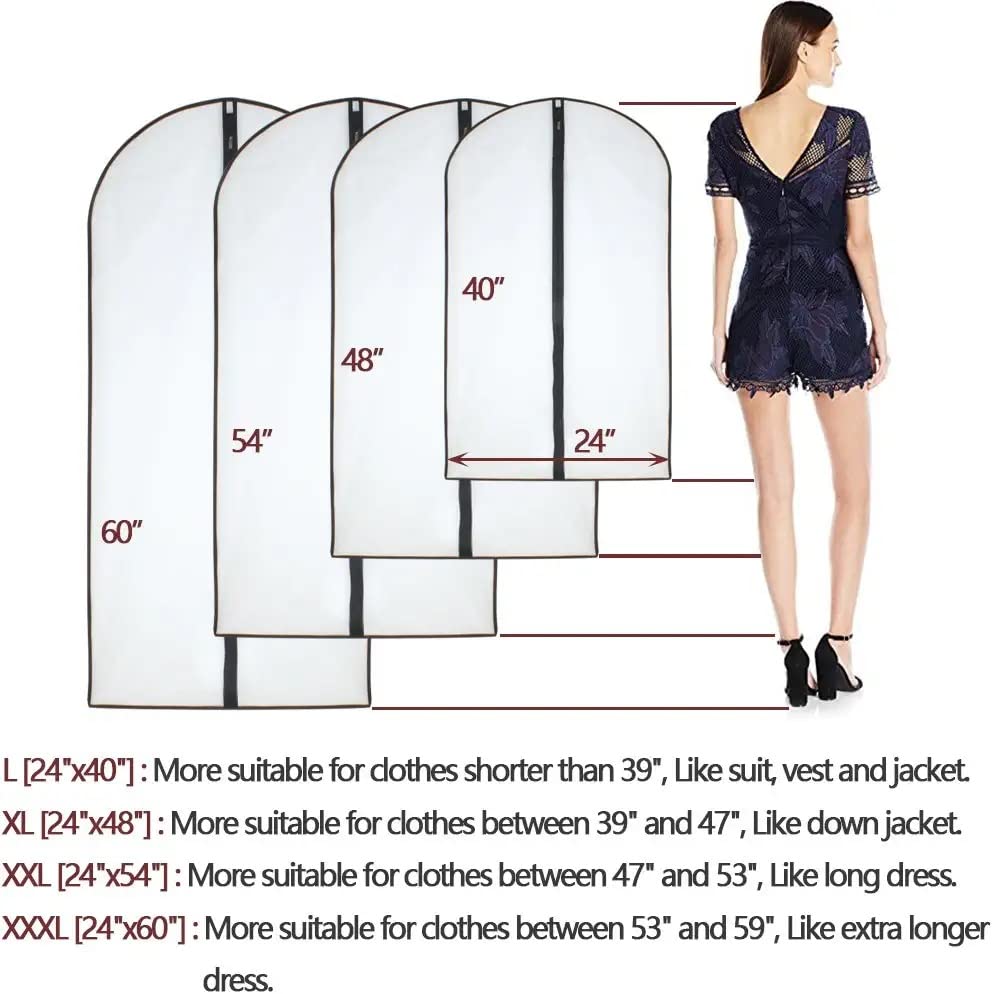 Garment Bags for Hanging Clothes 12 PCS Transparent Dress Bag for Traveling Garment Bag for Dresses Long Clothes Storage Bags with Full Zipper for Long Dress Costumes Gowns Coats 24''x54'' (12 Count)