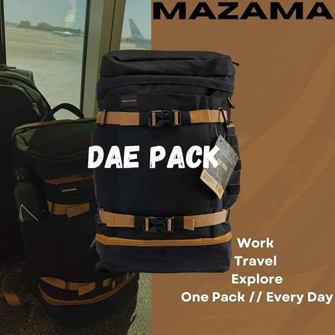 Mazama DAE Pack – All-in-One, Airline Approved Carry-On Backpack. Multi-Use Daypack with Pockets for Hydration Reservoir and Laptop, for School, Work, Travel, Hiking & Commuting. Includes Rain Cover.