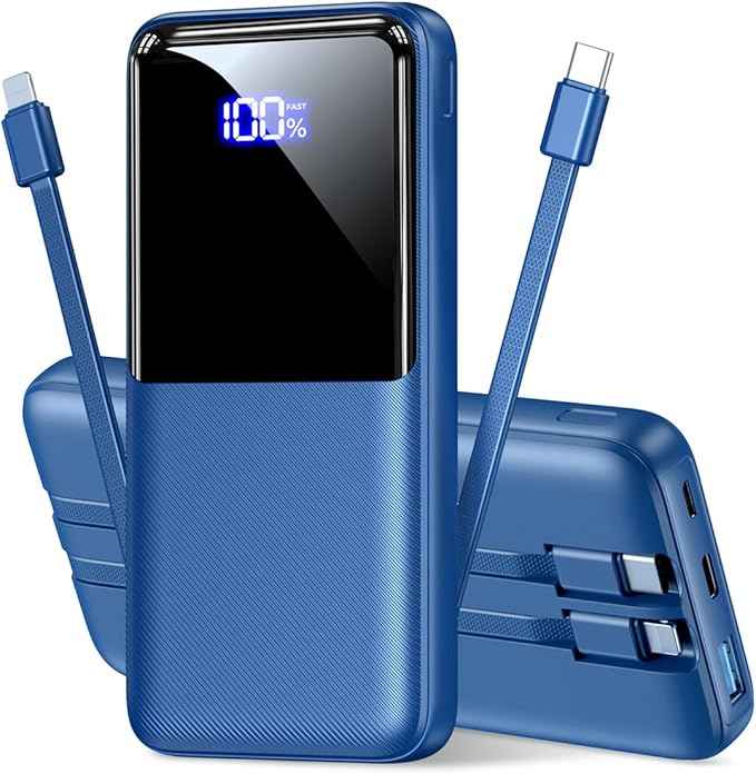 Portable Charger Power Bank - 20,000mAh Battery Pack Portable Phone Charger with Built in Cable 22.5W Fast Charging Powerbank Compatible with iPhone Android Samsung Phone, Travel Camping Essential