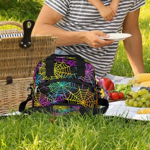 Colorful Spider Web Insulated Lunch Bag for Women Girl Reusable Lunch Tote Box With Shoulder Strap Lightweight Thermal Cooler Meal Prep Bag for Work School Office Picnic (print 21)