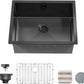 TORVA 25 x 18 Inch Gloss Black Ceramic Coating with NanoTek Undermount Kitchen Sink, PVD Coated Gunmetal Sink,16 Gauge Stainless Steel Wet Bar or Prep Sinks Single Bowl, Dark Gray