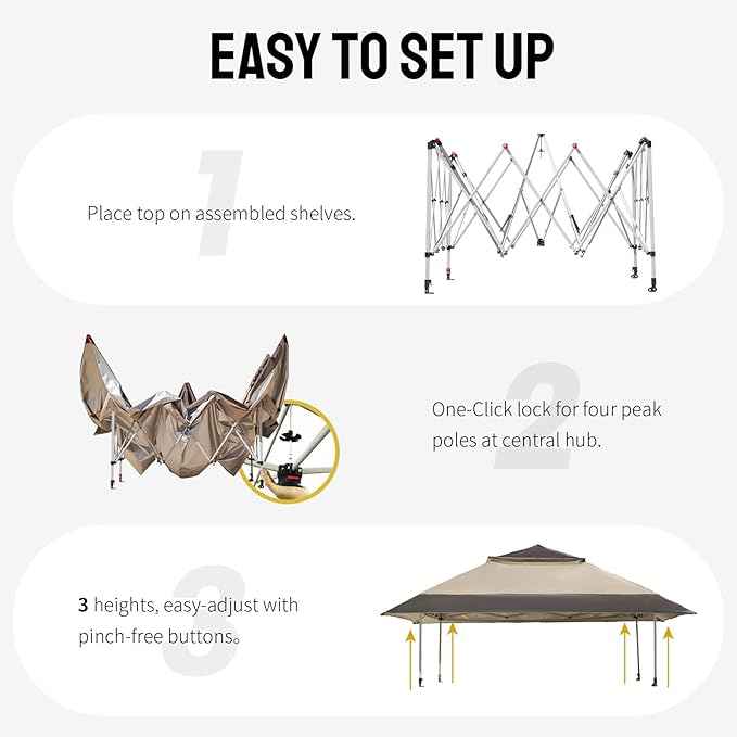 CROWN SHADES 11x11 Pop Up Gazebo, Patented One Push Outoor Canopy Tent with Wheeled STO-N-Go Cover Bag, Pop Up Canopy with Netting for Patio, Backyard (11x11, Beige & Coffee)