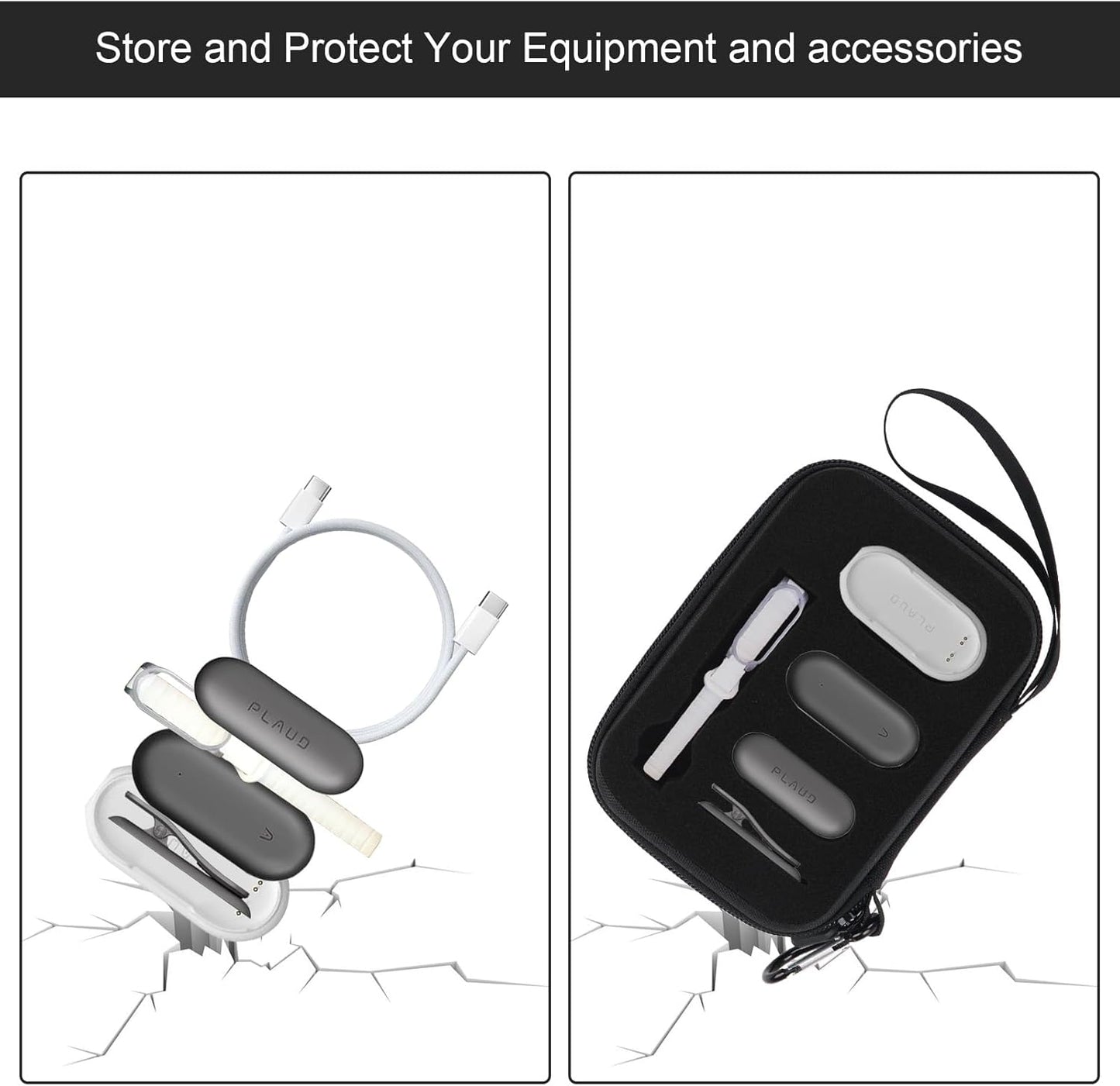 YouKnow Hard Case Compatible with PLAUD NotePin AI Voice Recorder - with Custom Foam Insert Holds Recorder, Magnetic Pin, Clip, Dock, Wristband & Cable (Case Only) (Black)