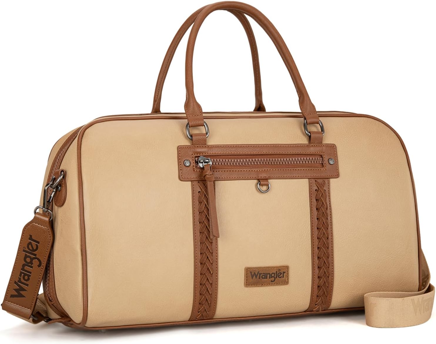 Wrangler Travel Duffel Bag Large Weekender Bag for Women Designer Carry on Overnight Bag for Trips Leather Luggage Bag Tan - Roamly