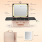 Qislee Makeup Box with A Detachable Lighted Mirror, Waterproof Travel Train Case, Cosmetic Organizer and Makeup Suitcase with Adjustable Dividers, Magnetic LED Mirror(Rose Gold)