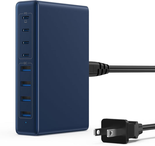 200W USB C Charger Block,GaN IV Charging Station 8 Ports,QC4.0 Fast Charging Station Hub+PD 65W USB C Laptop Charger Adapter Compatible with MacBook Air/Pro,DELL,iPhone 16/15,iPad,Steam Deck-Deep Blue - Roamly