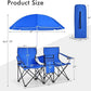 Goplus Double Camping Chair with Umbrella, Folding Loveseat Chairs w/Canopy Shade, Carrying Bag, Table, Cup Holder, Portable Beach Chairs Outdoor Picnic Patio (Blue)