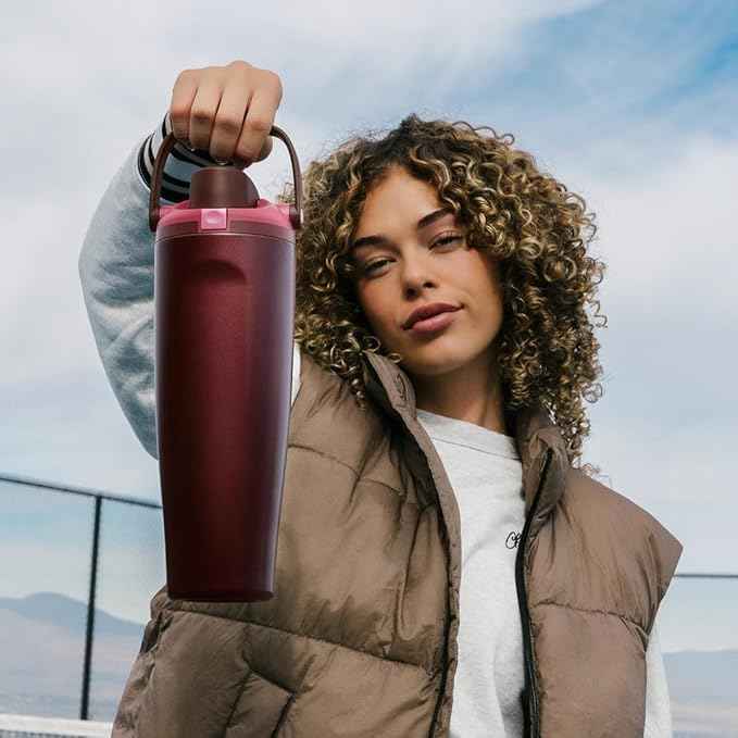Owala FreeSip Sway Insulated Stainless Steel Water Bottle with Two-Way Spout, Built-In Straw and Bucket Handle, Made for Travel, School, and Sports, 40oz, BPA Free, Leak Proof, Black Cherry