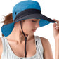 Rosoz Ponytail Sun Bucket Hats for Women UV Protection Foldable Mesh Wide Brim Hiking Beach Fishing Summer Safari