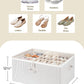 StorageWorks Shoe Organizer for Closet, Fits up to 24 Pairs, Shoe Cubby Storage Containers with Adjustable Dividers and Clear Cover, Gray and White Stripes