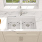 Dcolora 33 Inch Granite Compoisite Kitchen Sink White Undermount Kitchen Sink 50/50 Double Bowl Workstation Elegant Under Counter basin 33"×19“×10”，#DC-GX3327