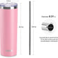 koodee 20 oz Stainless Steel Skinny Tumblers (4 Pack) Double Wall Insulated Water Tumbler Cup with Lids, Straws and Straw Brushes (Teal/Purple/Pink/Black)