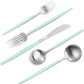 Matte Green Silver Silverware Set, 20-Piece Stainless Steel Flatware Set, Satin Finish tableware Cutlery Set, Service for 4, Home and Restaurant, Dishwasher Safe