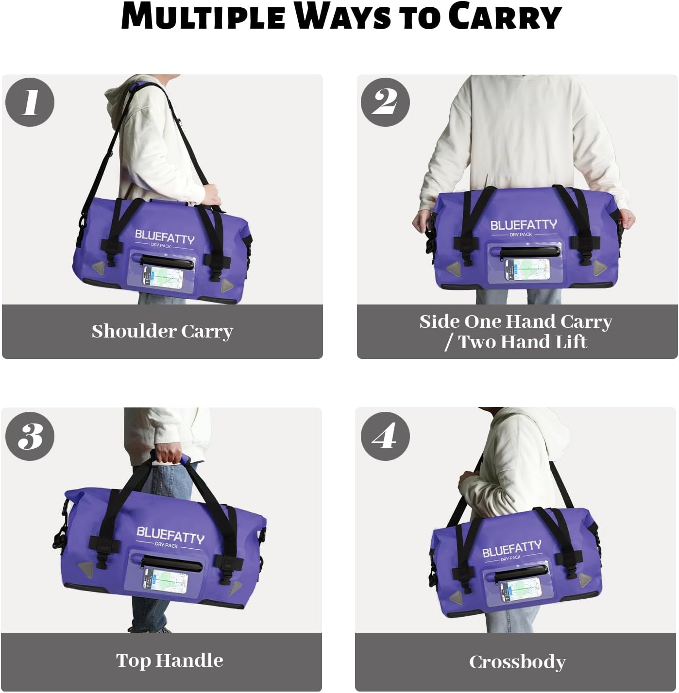 Waterproof Motorcycle Duffel Bag Roll Top Dry Duffel Bag with Quick-fixed Straps for Rafting, Boating, Kayaking, Travel, 50L(Blue) - Roamly