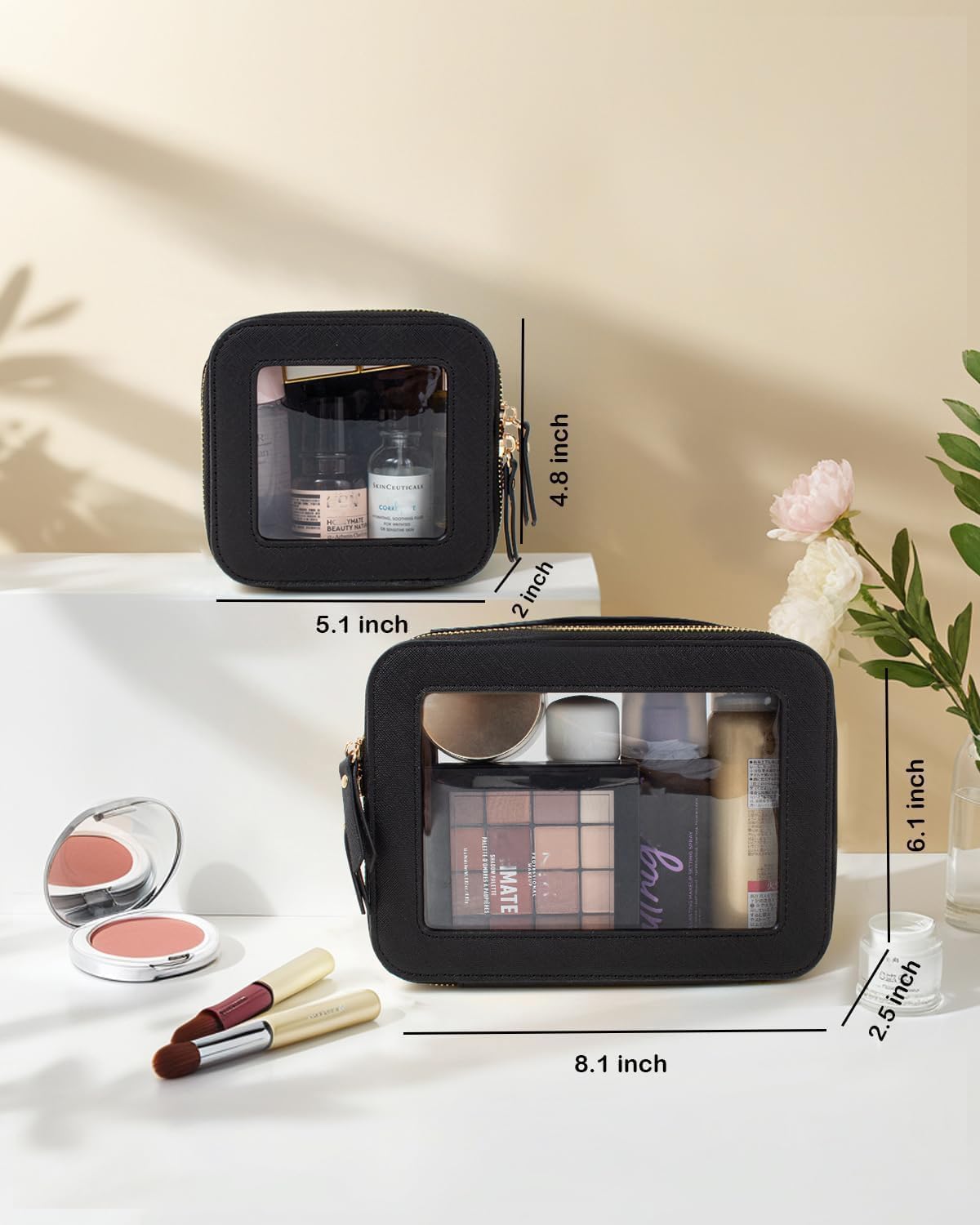 Travel Clear Makeup Bag Set, TSA Approved Cosmetic Bag Case with Zipper Portable Makeup Pouch Toiletry Bag Women Traveling Cosmetic Organizer Storage Bag Car Organizer Car Essentials for Women