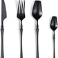 24-Piece Black Silverware Set for 6,Modern 18/10 Stainless Steel Flatware Set,Unique Rustic Cutlery Utensils Set,Spoon and Fork Set for Home, Restaurant,Wedding,Mirror Polished,Dishwasher Safe