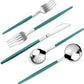 Mirror Silver Green Silverware Set, 20-Piece Stainless Steel Flatware Set, Satin Finish tableware Cutlery Set, Service for 4, Home and Restaurant, Dishwasher Safe