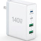 140W Mac Book Pro Charger,4 Port Flat Charging Station for Apple Type c Fast Wall Charger,USB C Port MacBook Pro &MacBook Air Adapter Plug Block for iPhone 16/15/14/13Pro Max, iPad, AirPods 4,Samsung - Roamly