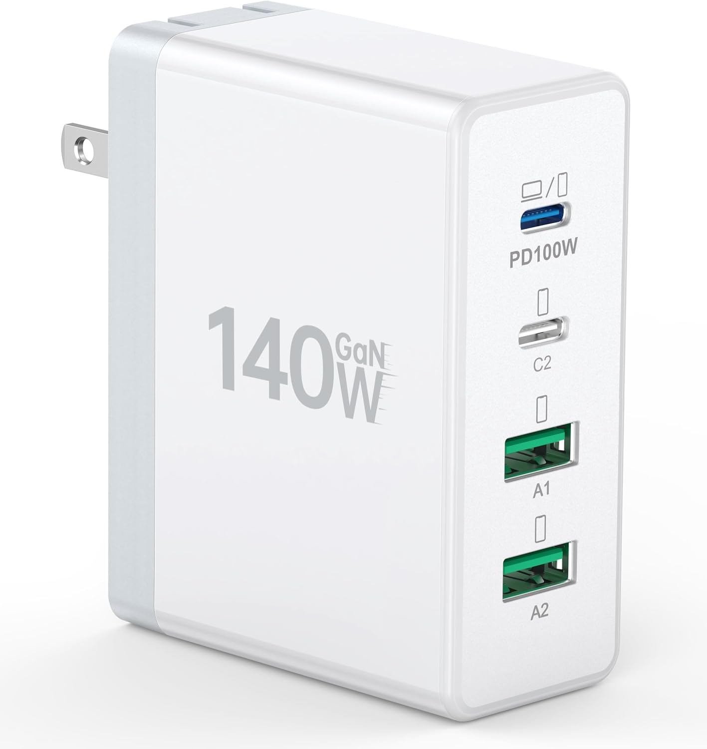 140W Mac Book Pro Charger,4 Port Flat Charging Station for Apple Type c Fast Wall Charger,USB C Port MacBook Pro &MacBook Air Adapter Plug Block for iPhone 16/15/14/13Pro Max, iPad, AirPods 4,Samsung - Roamly