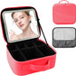 Travel Makeup Bag with LED Mirror and Light Makeup Travel Bag Organizer Portable Cosmetic Brush Organizer Bag with Adjustable Dividers for Cosmetics Makeup Brushes Toiletry (Light Red)