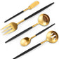 Matte Black Gold Serving Silverware Set, 5-Piece Round Shared Utensils Set of Stainless Steel, Hostess Flatware Serving Set, Satin Finish, Dishwasher Safe