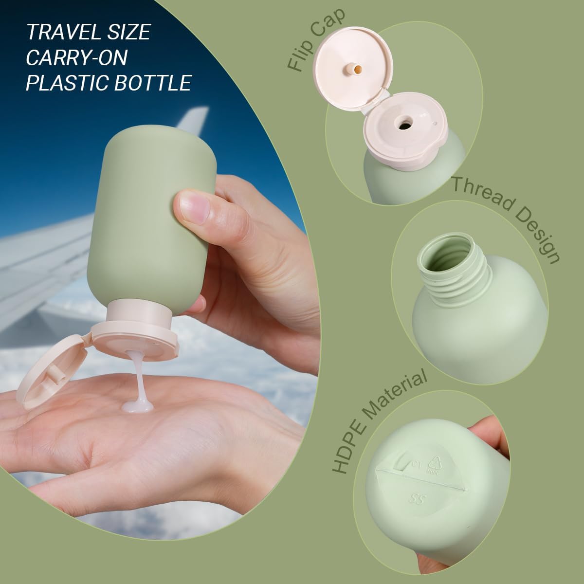3.4 oz Plastic Small Travel Shampoo Bottles, Refillable Flip Cap Squeeze Bottles for Toiletries, Leakage-proof Travel Shampoo and Conditioner Container (8 pack)