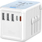 Universal Travel Adapter 35W PD Fast Charging Offers 3X2.4A USB-A Ports, 2X USB-C Ports and Multi AC Outlet, International Plug Converter Worldwide Travel Charger All in One for EU US UK AUS