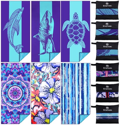 Microfiber Beach Towel with Bag Oversized 71x32 Sand Free 6 Pack (6 Count)