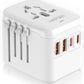 Universal Travel Adapter, PD20W International Power Adapter, 2 USB-C & 2 USB-A Fast Charging Travel Charger, All in One Worldwide Travel Plug Adapter, Outlet Adapter for EU UK USA AU, White