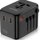 Universal Travel Adapter, GaN 65W International Power Adapter, 3 USB-C & 1 USB-A Fast Charging Travel Charger, All in One Worldwide Travel Plug Adapter, Outlet Adapter for Europe UK USA AU