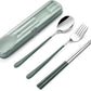 DEVICO Portable Utensils, Travel Reusable Silverware Flatware Set for Lunch, 18/8 Stainless Steel 4-Piece Camping Cutlery Include Fork Spoon Chopsticks with Case (Green)