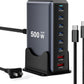 500W Fast Charging 8 Port USB C Charger Block with Nylon Fast Charging Cable, Multi-Device Charging Station Wall Desktop Charger with GaN Ⅲ Technology, USB-C Charger Adapter for MacBook/iPad/iPhone 16