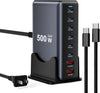 500W Fast Charging 8 Port USB C Charger Block with Nylon Fast Charging Cable, Multi-Device Charging Station Wall Desktop Charger with GaN Ⅲ Technology, USB-C Charger Adapter for MacBook/iPad/iPhone 16