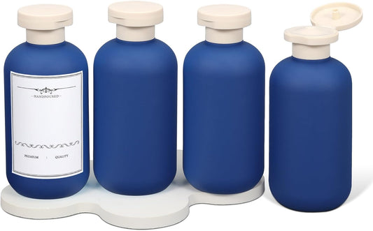 ASEVAT 6.7oz Airtight Plastic Travel Shampoo Bottles, Travel Shampoo and Conditioner Bottles Refillable, Empty Travel Size Shampoo Bottle, Hand Soap Dispenser for Vacation, Gym, Home(Navy)