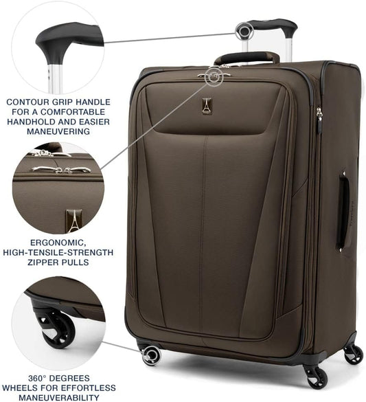 Travelpro Maxlite 5 Softside Expandable Checked Luggage with 4 Spinner Wheels, Lightweight Suitcase, Men and Women, Mocha, Checked Large 29-Inch