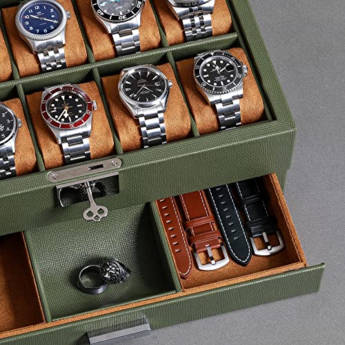 10 Slot Watch Box in Leather with Valet Drawer