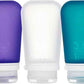 humangear GoToob+ 3-Pack (Large) | Refillable Silicone Travel Bottle | Locking Lid | Food-Safe Material, Clear/Purple/Teal, Large (3.4 fl.oz.; 100ml)