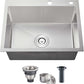POPFLY 24×18 Inch Drop in Kitchen Sink, Topmount Handmade Single Bowl 18 Gauge 304 Stainless Steel Overmount Kitchen Sinks, Brushed