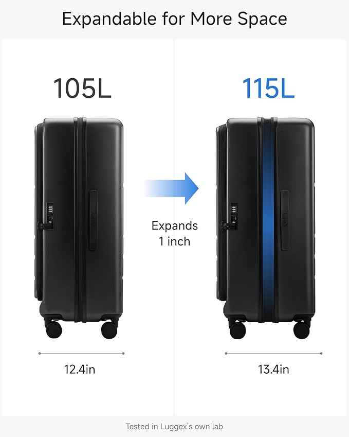 LUGGEX Checked Suitcase Top Opening, FLT and Travel Packing Cubes Bundle – Travel Essentials (FX-Lite, 30 Inch, 105L-115L)