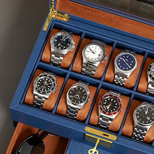 10 Slot Watch Box in Leather with Valet Drawer