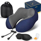 MLVOC Travel Pillow 100% Pure Memory Foam Neck Pillow, Comfortable & Breathable Cover, Machine Washable, Airplane Travel Kit with 3D Contoured Eye Masks, Earplugs, and Luxury Bag, Standard (Blue)
