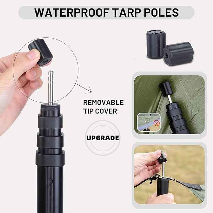 Tarp Poles Heavy Duty Adjustable,AVOFOREST Aviation Aluminum 9.2FT Tent Poles Lengthen and Thicken with Protection Cap Awning Poles Set of 2 for Hiking