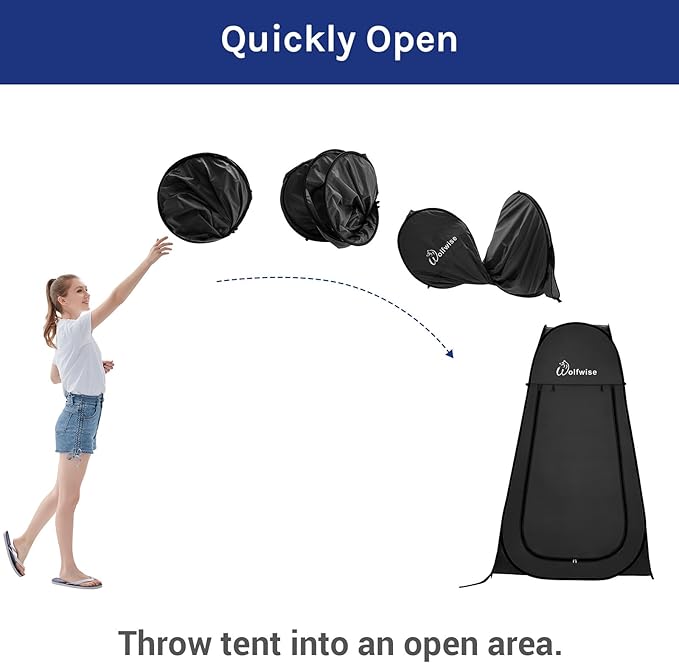Wolfwise Pop Up Shower Tent, Portable Instant Changing Tent with Ventilation Window & Carry Bag, Privacy Bathroom Toilet for Beach, Camping & Outdoor, Width 47 ", Height 75 ", Black
