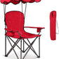Goplus Camping Chair with Canopy Shade, Folding Lawn Chair with Umbrella Cup Holder & Carry Bag, Portable Sunshade Chair for Adults for Beach Outdoor Travel Hiking Fishing (Red)