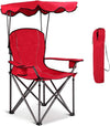 Goplus Camping Chair with Canopy Shade, Folding Lawn Chair with Umbrella Cup Holder & Carry Bag, Portable Sunshade Chair for Adults for Beach Outdoor Travel Hiking Fishing (Red)