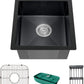 Black Kitchen Sink, Stainless Steel Drop In 15x17x9 Inch Single Bowl Topmount Kitchen And Bar Sink Combo-Stainless Grid,Drain Basket,Faucet Mat,Drain Strainer Set for Modern Style Kitchen&Bar