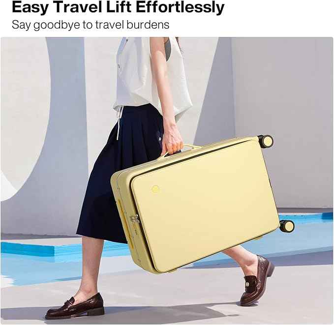 mixi 26 Inch Large Checked Luggage PC Hard Shell Suitcase Top Opening Aluminum Frame Travel Suitcases with Wheels, Lark Yellow